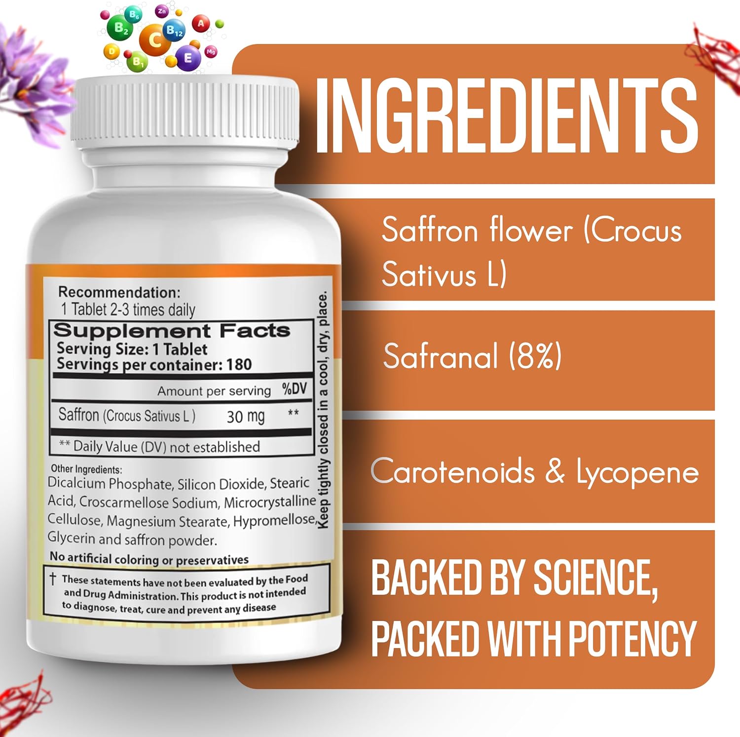 Saffron Dietary Supplement - Mood Support - Naturally Feel Upbeat - No Withdrawal Effects - Greater Emotional Wellbeing - 100% Herbal and Natural, 180 Tablets - görsel 6