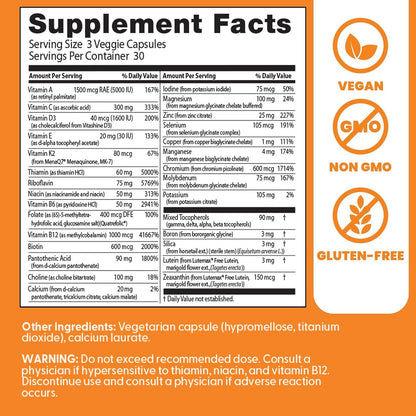 Doctor's Best Multivitamin Mineral Complex - Daily Vegan Multivitamin for Women & Men, Vitamins A, C, D3, E, K2, Riboflavin, & Niacin, Health Support Supplement for Adults, Non-GM, Gluten-Free - 90 Veg Capsules