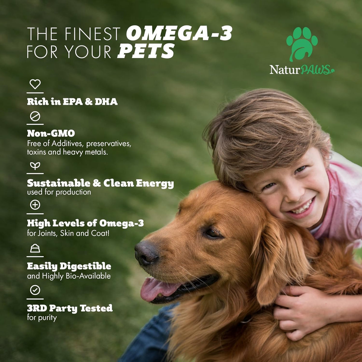 NaturPAWS Omega-3 Fish Oil Food Supplement for Dogs and Cats – 1000 mg Pure DHA and EPA Omega-3s – 180 Softgels - görsel 3