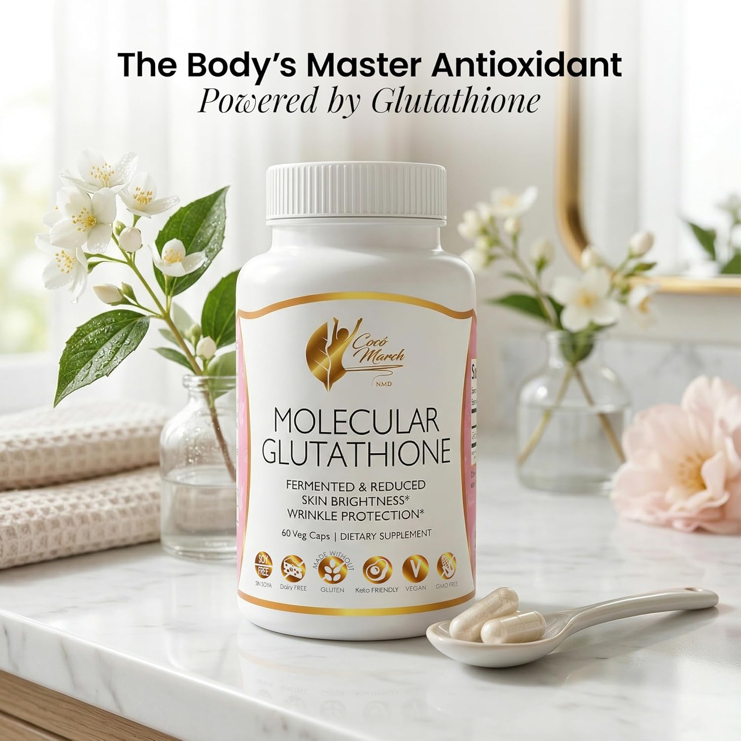 Cocó March N.M.D Molecular Glutathione Supplement – 500 mg Potent Antioxidant for Immune Support, Health & Beauty, Low Molecular Weight, Vegan, Gluten-free, Soya & Dairy-free, Non-GMO, 60 Veg Capsules - görsel 6