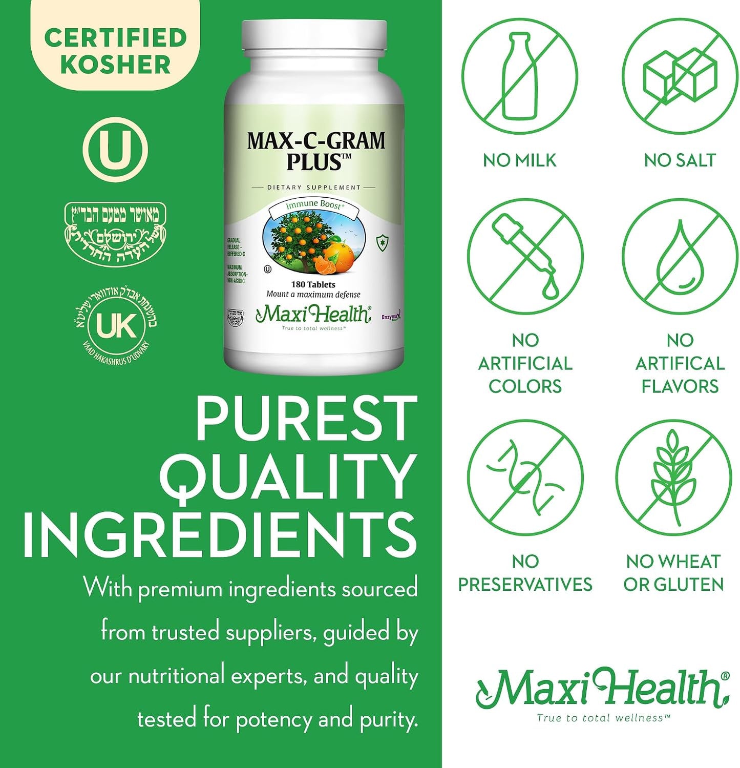 Maxi Health Vitamin C 1050mg – Buffered C Complex with Calcium Ascorbate & Bioflavonoids – 90 Tablets - görsel 7