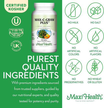 Maxi Health Vitamin C 1050mg – Buffered C Complex with Calcium Ascorbate & Bioflavonoids – 90 Tablets