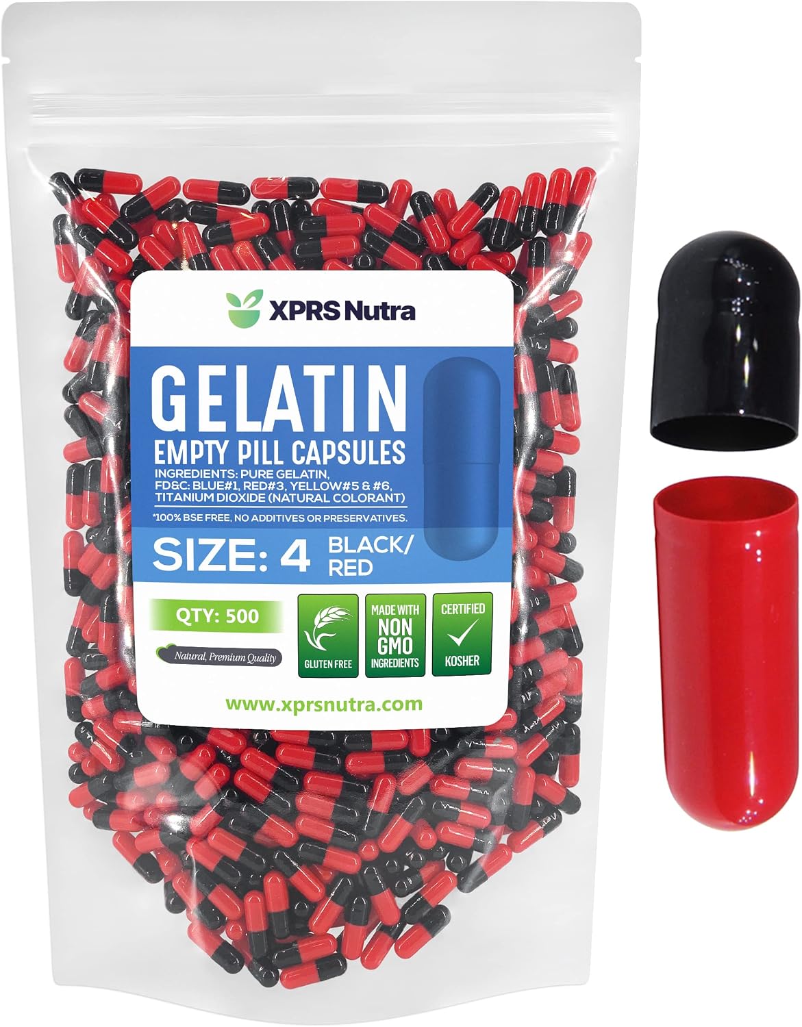XPRS Nutra Size 4 Empty Capsules - 500 Count Small Empty Gelatine Capsules - DIY Capsule Filling - görsel 1