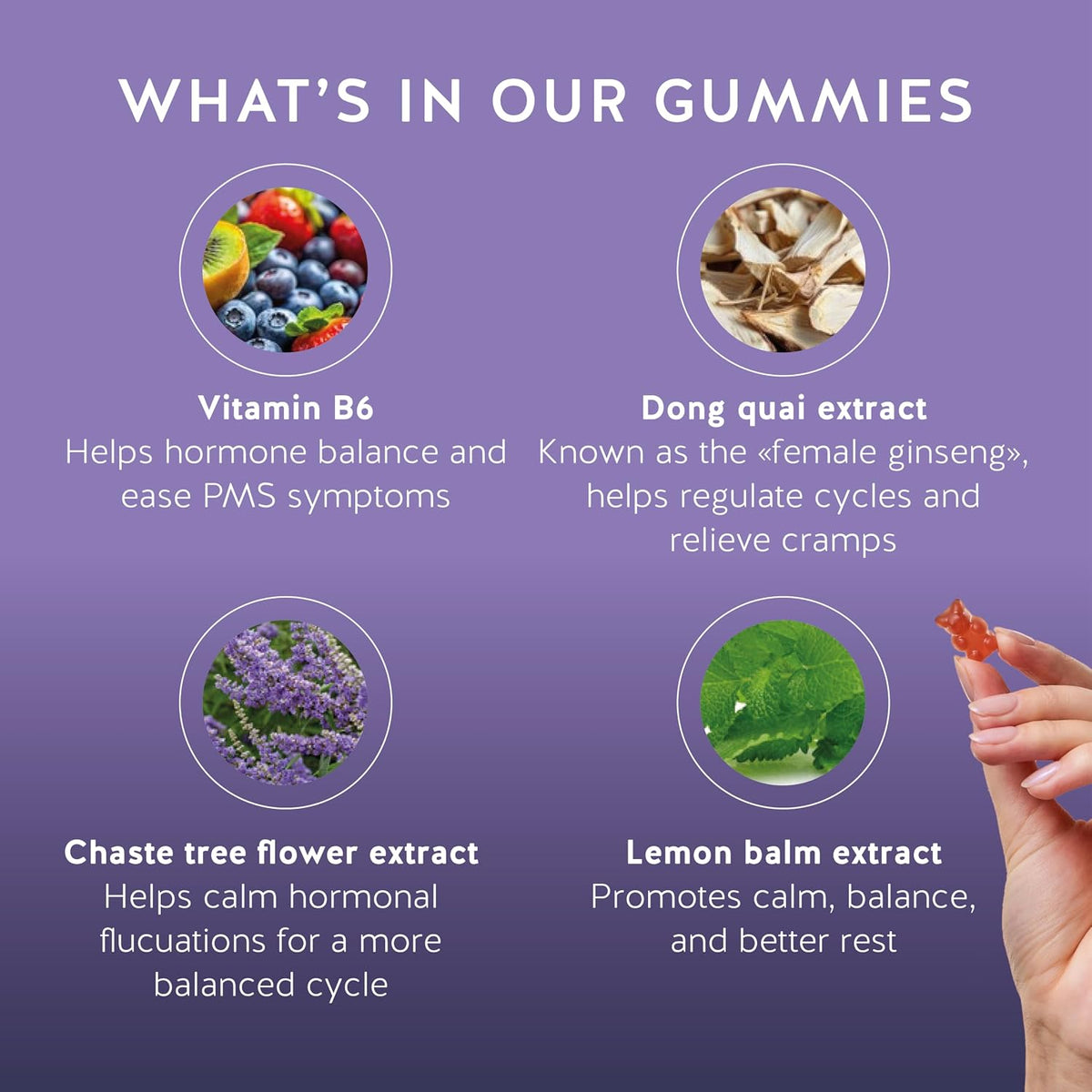 Women's PMS Support Gummies – Menstrual Relief with Vitamin B6 & Lemon Balm, 30 Gummies - görsel 3
