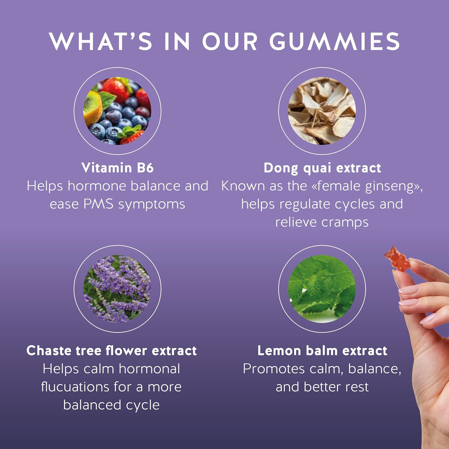 PMS Support Supplement for Women – Menstrual Relief Gummies with Vitamin B6 & Lemon Balm, 90 Count - görsel 3