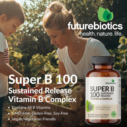 Futurebiotics Super B 100 Sustained Release Vitamin B Complex, Non-GMO, 60 Vegetarian Tablets