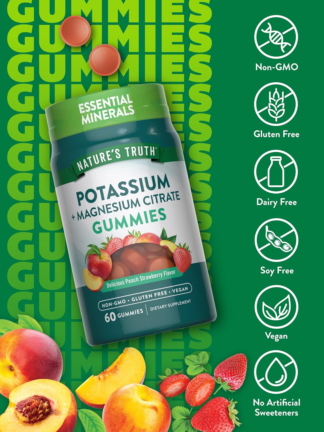 Nature's Truth Potassium Magnesium Citrate Gummies (60 Count) - Vegan, Non-GMO, Gluten-free Supplement - görsel 3