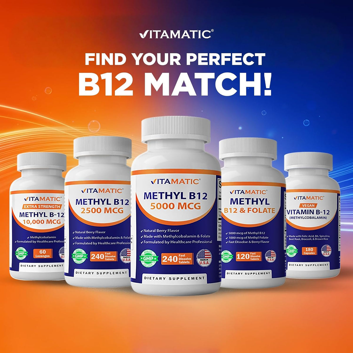 Vitamatic Vitamin B12 1000 mcg Fast Dissolve Tablets – Natural Berry Flavour – 365 Tablets per Bottle – Supports Energy Metabolism & Nervous System Health - görsel 8