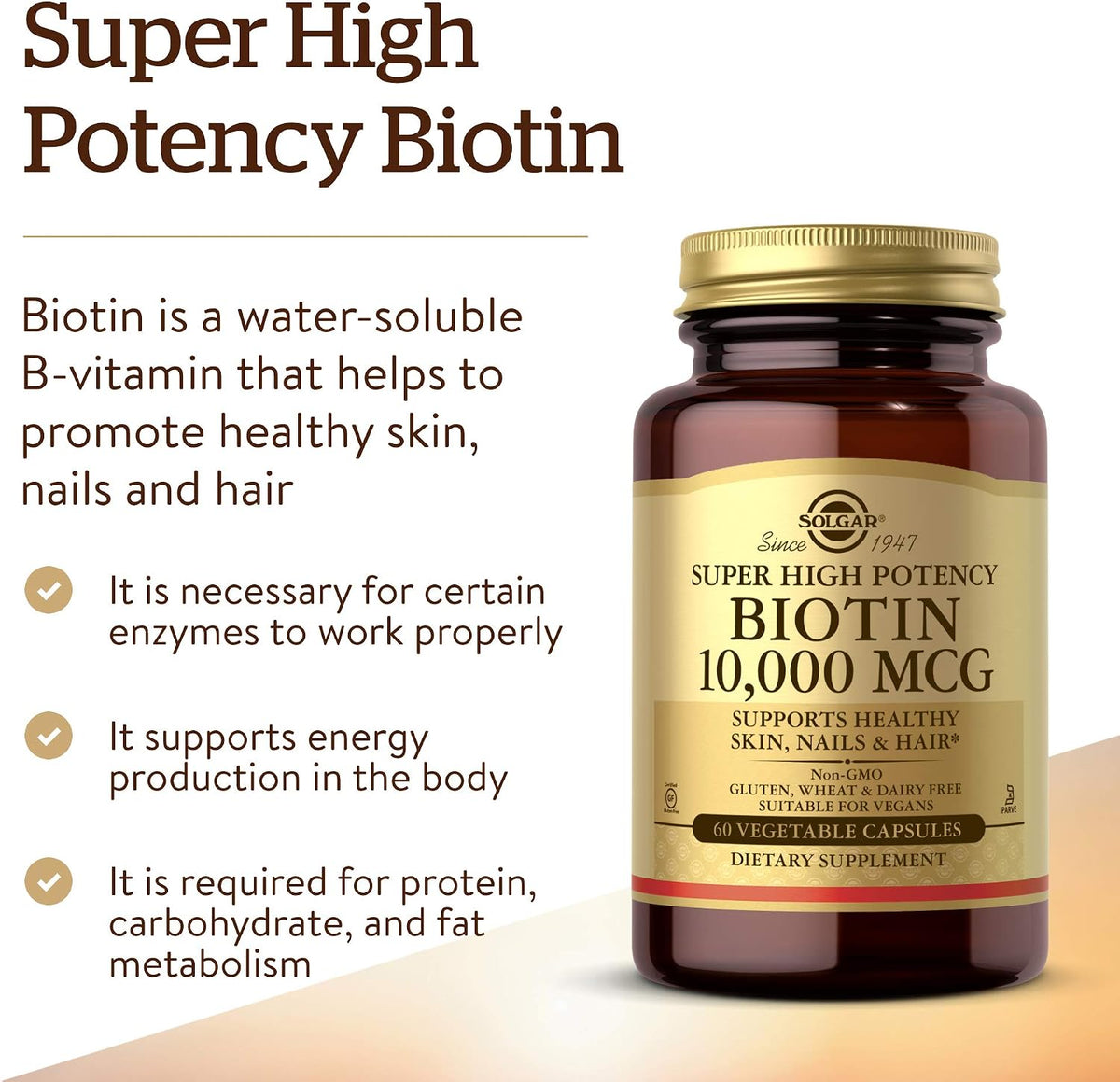 Solgar Biotin 10,000 mcg, 60 Vegetable Capsules - görsel 3
