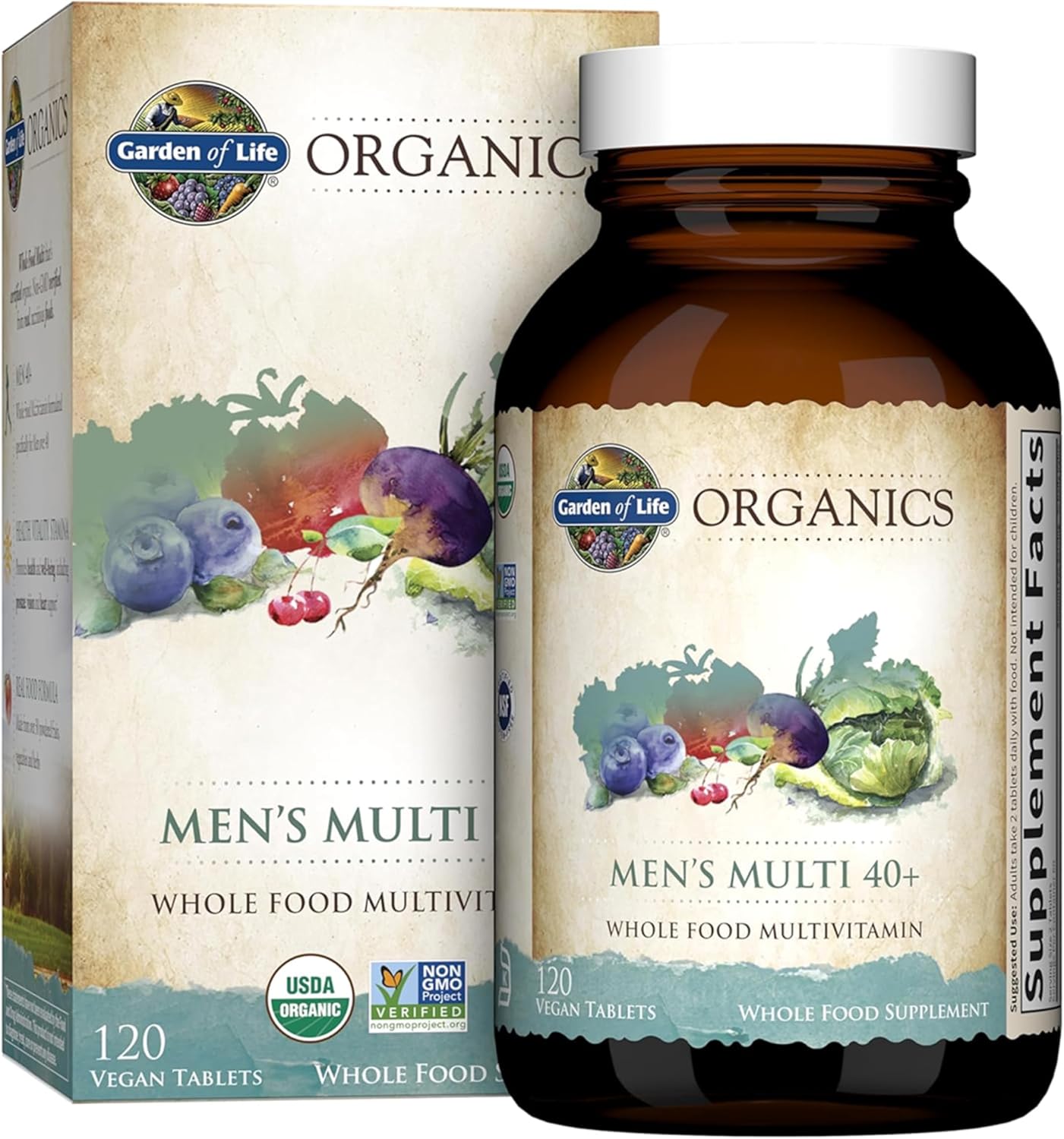 Garden of Life Organics Men's 40+ Whole Food Multivitamin – Organic with Men's Health Support & B12 – 120 Vegan Tablets - görsel 1