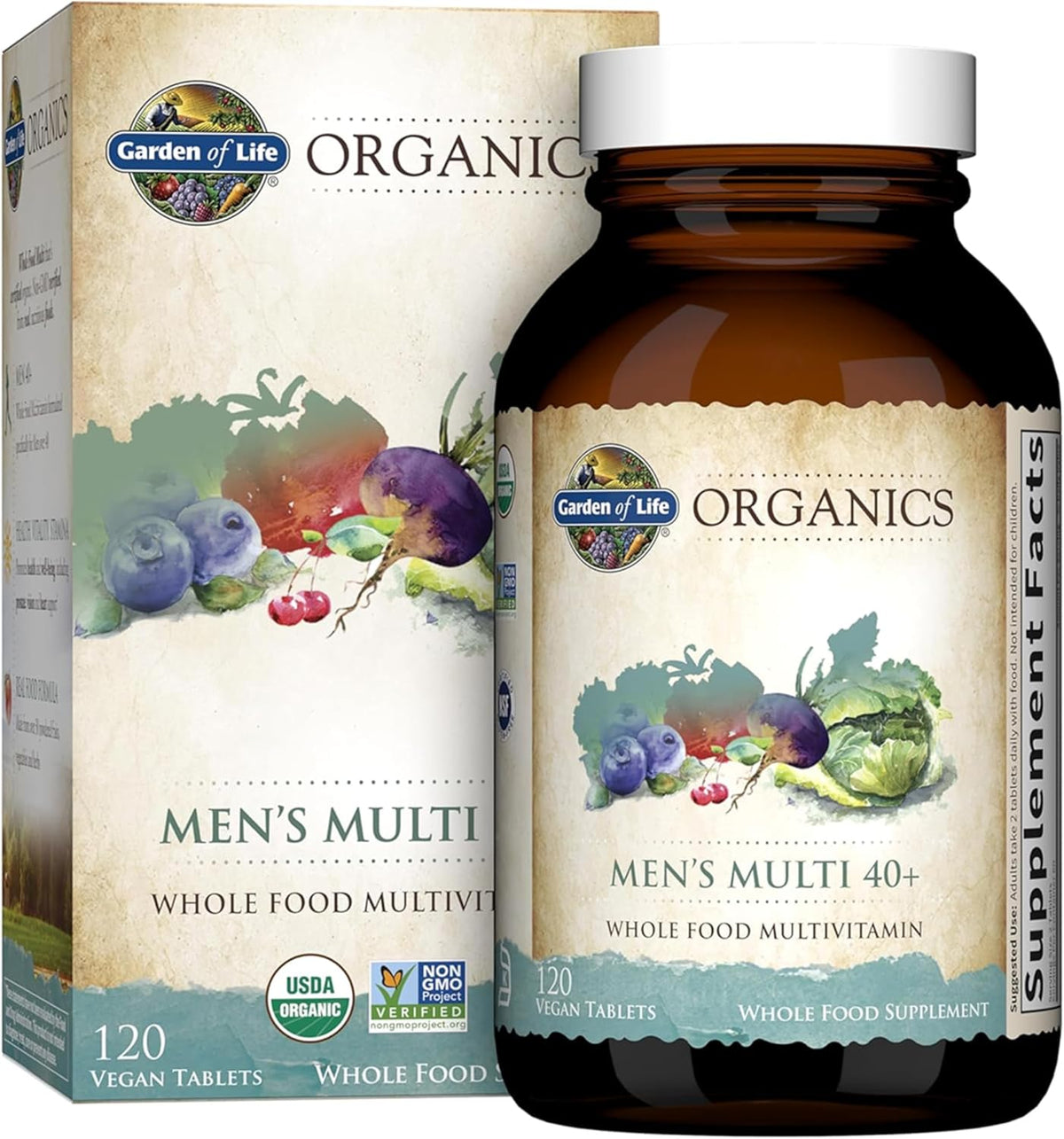 Garden of Life Organics Men's 40+ Whole Food Multivitamin – Organic with Men's Health Support & B12 – 120 Vegan Tablets - görsel 1