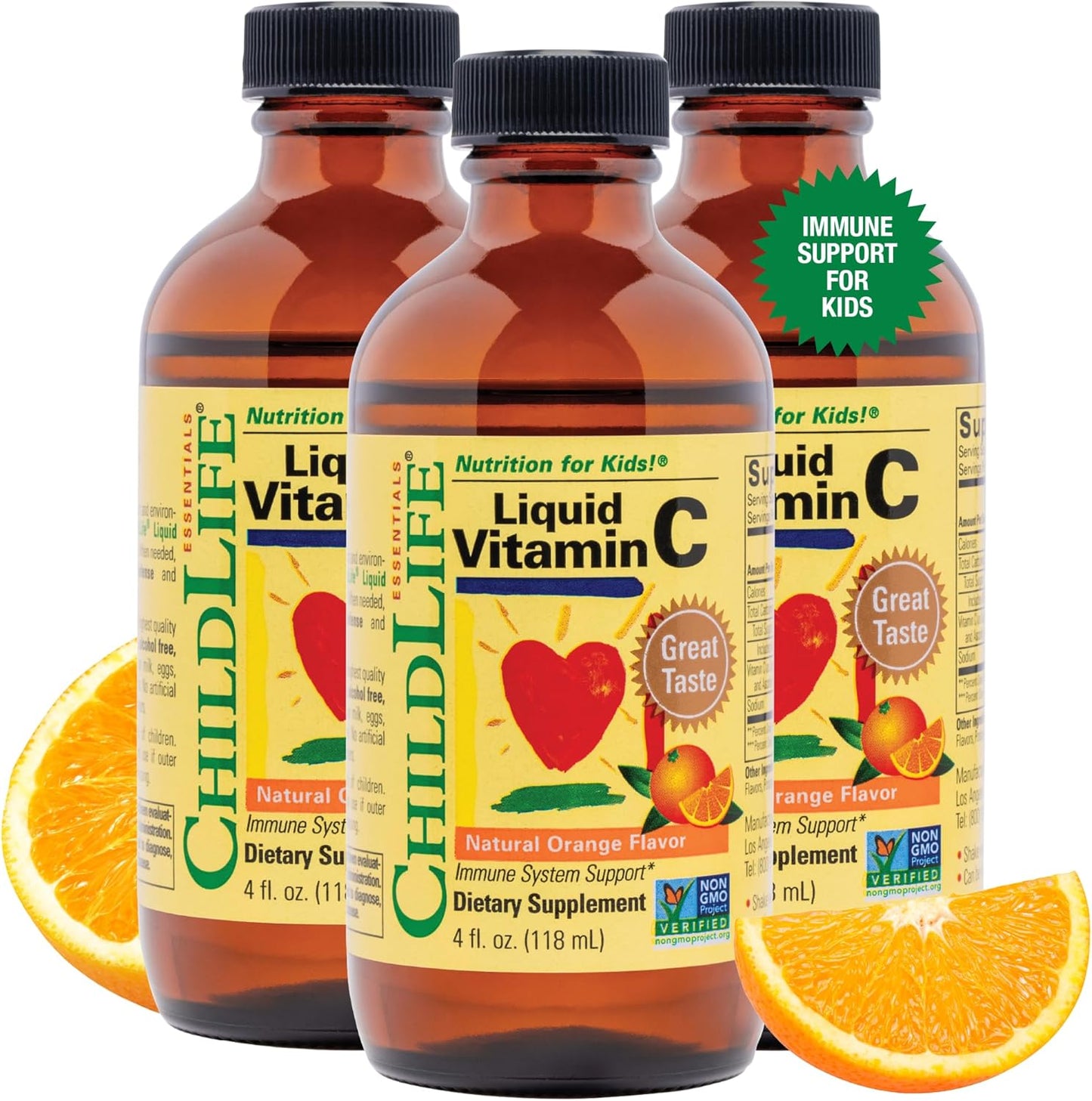 CHILDLIFE ESSENTIALS Liquid Vitamin C - Pure Vitamin C Supplement for Kids, Toddlers & Babies - Immune Support - Natural Orange Flavour - 4 fl oz (118 ml) (Pack of 3) - görsel 1