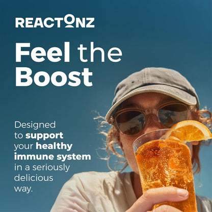 REACTONZ 5 in 1 Immunity Plus Effervescent Tablets – Immune Support with Vitamin C, Zinc, Manuka Honey, Rosehip & Propolis – Natural Orange Flavour – 20 Day Supply