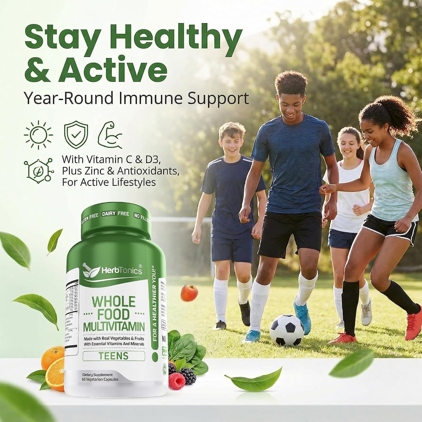 Herbtonics Whole Food Teen Vitamins – Multivitamin for Boys &amp; Girls Ages 12–18 – Energy, Focus &amp; Immune Support – 60 Capsules - görsel 8