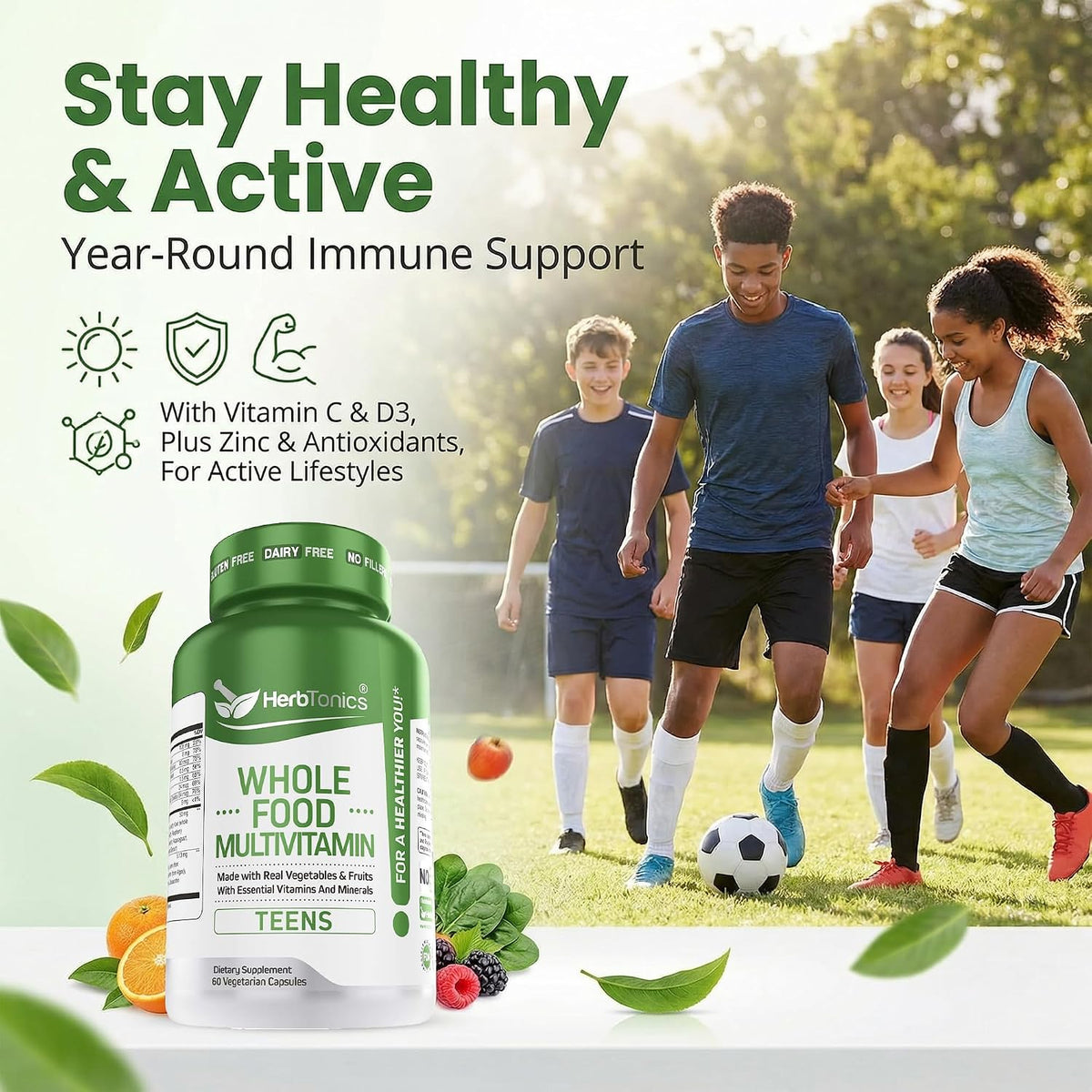 Herbtonics Whole Food Teen Vitamins – Multivitamin for Boys &amp; Girls Ages 12–18 – Energy, Focus &amp; Immune Support – 60 Capsules - görsel 8