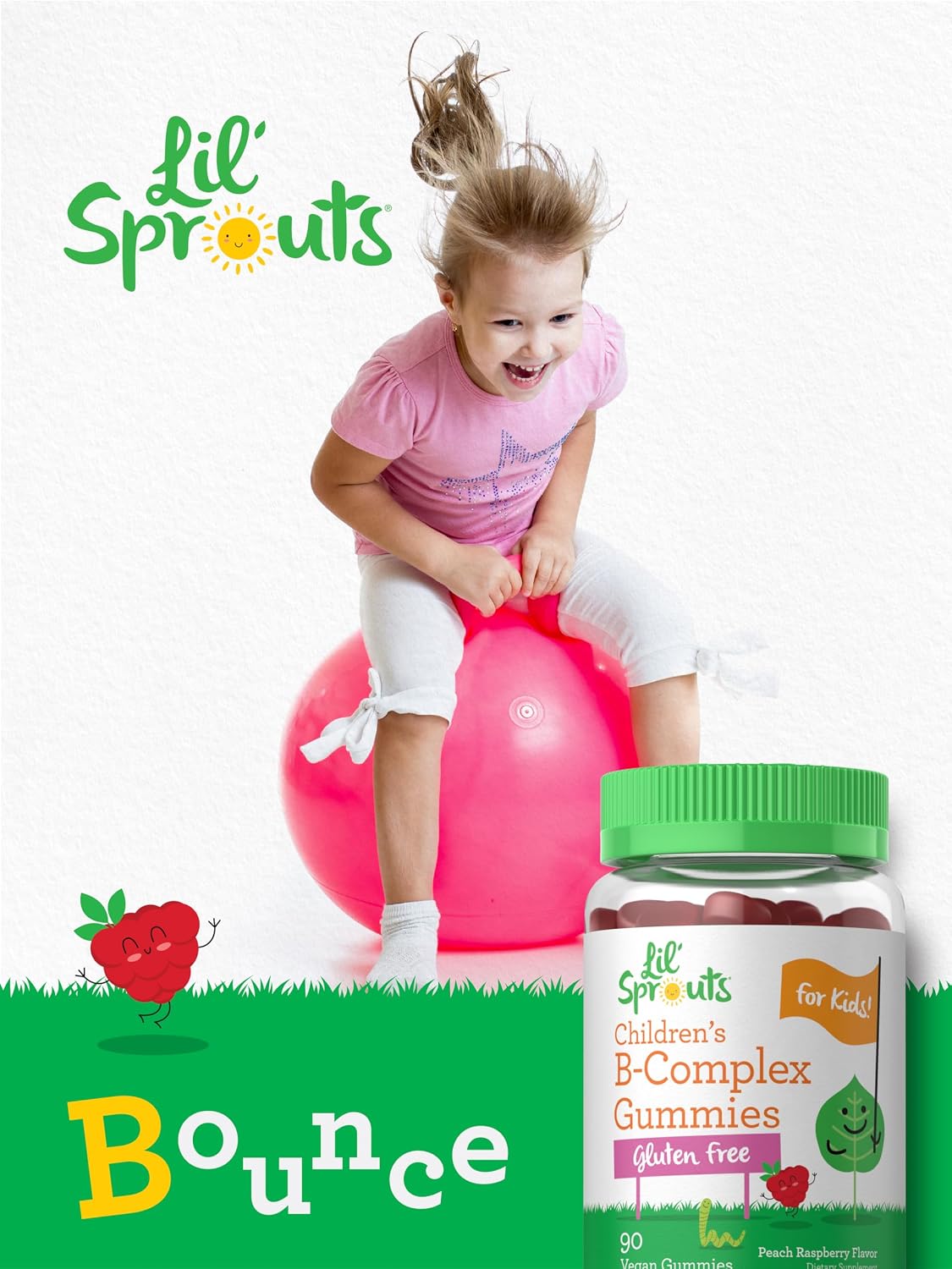 Carlyle Kids B Complex Gummies | 90 Count | with Vitamin B1, B2, B6, B12, and Ashwagandha Extract | Peach Raspberry Flavour | Vegan, Non-GMO & Gluten-free Supplement | Lil' Sprouts - görsel 6