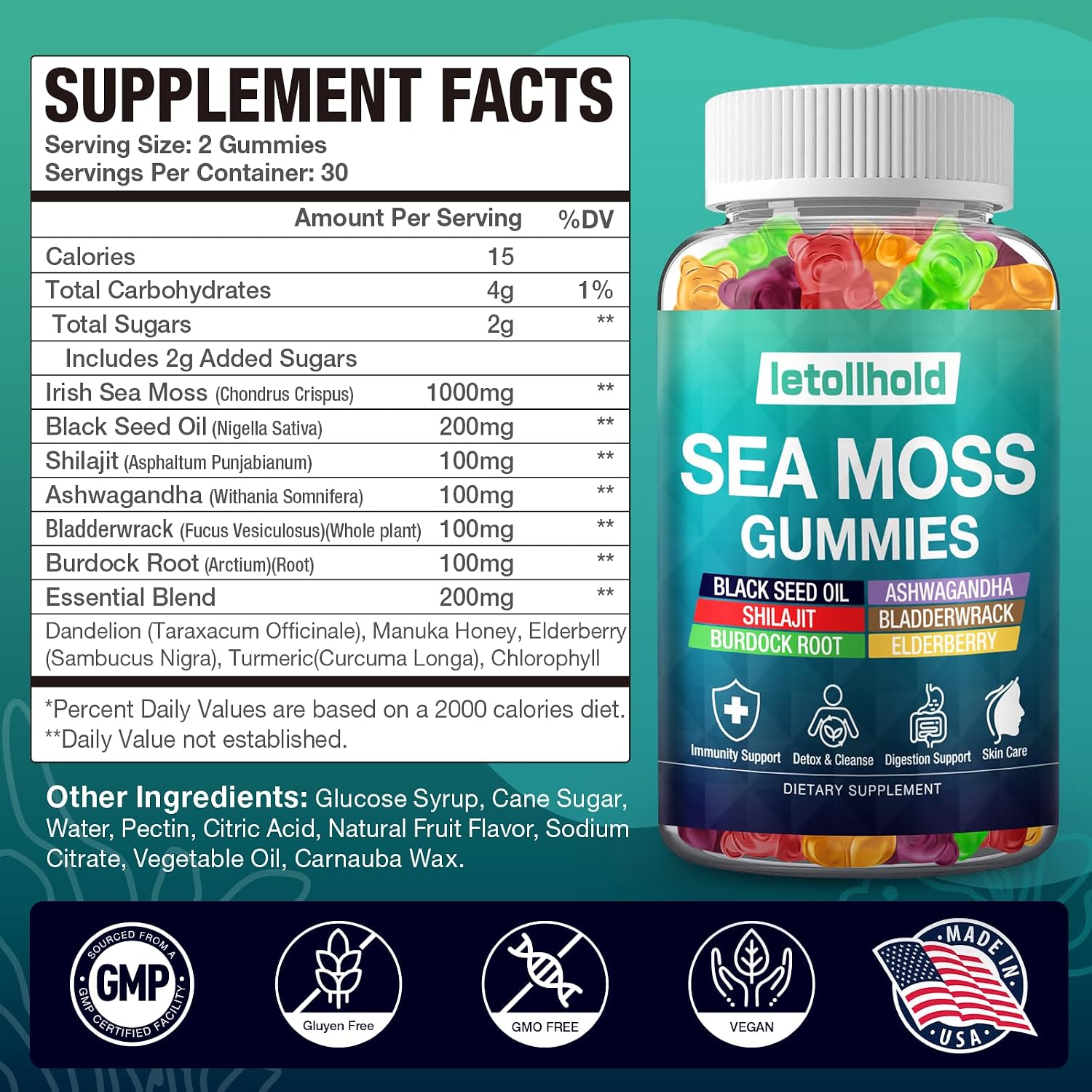 Sea Moss Gummies - Irish Sea Moss Gummies Advanced for Adults with Ashwagandha, Bladderwrack & Burdock Root - görsel 8