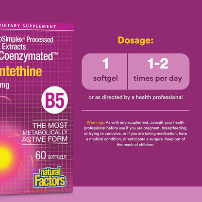 Natural Factors BioCoenzymated Pantethine – B Vitamin Support for Energy and Vitality – 60 Softgels