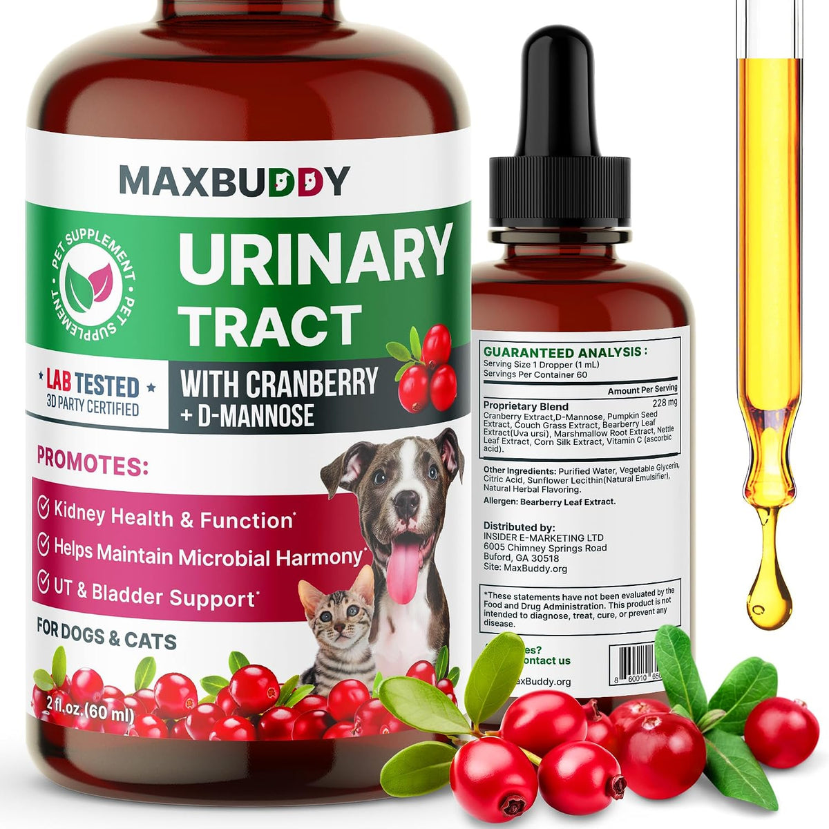 Natural Urinary Tract Support Drops - Cranberry & Herbal Formula for Cats and Dogs - görsel 1