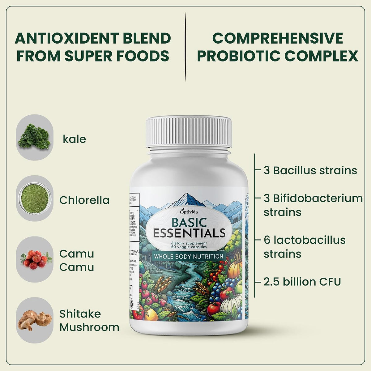 OPTIVIDA Organic Whole Food Multivitamin for Men & Women (1 Month Supply) with Probiotics & Antioxidant Blends - görsel 5