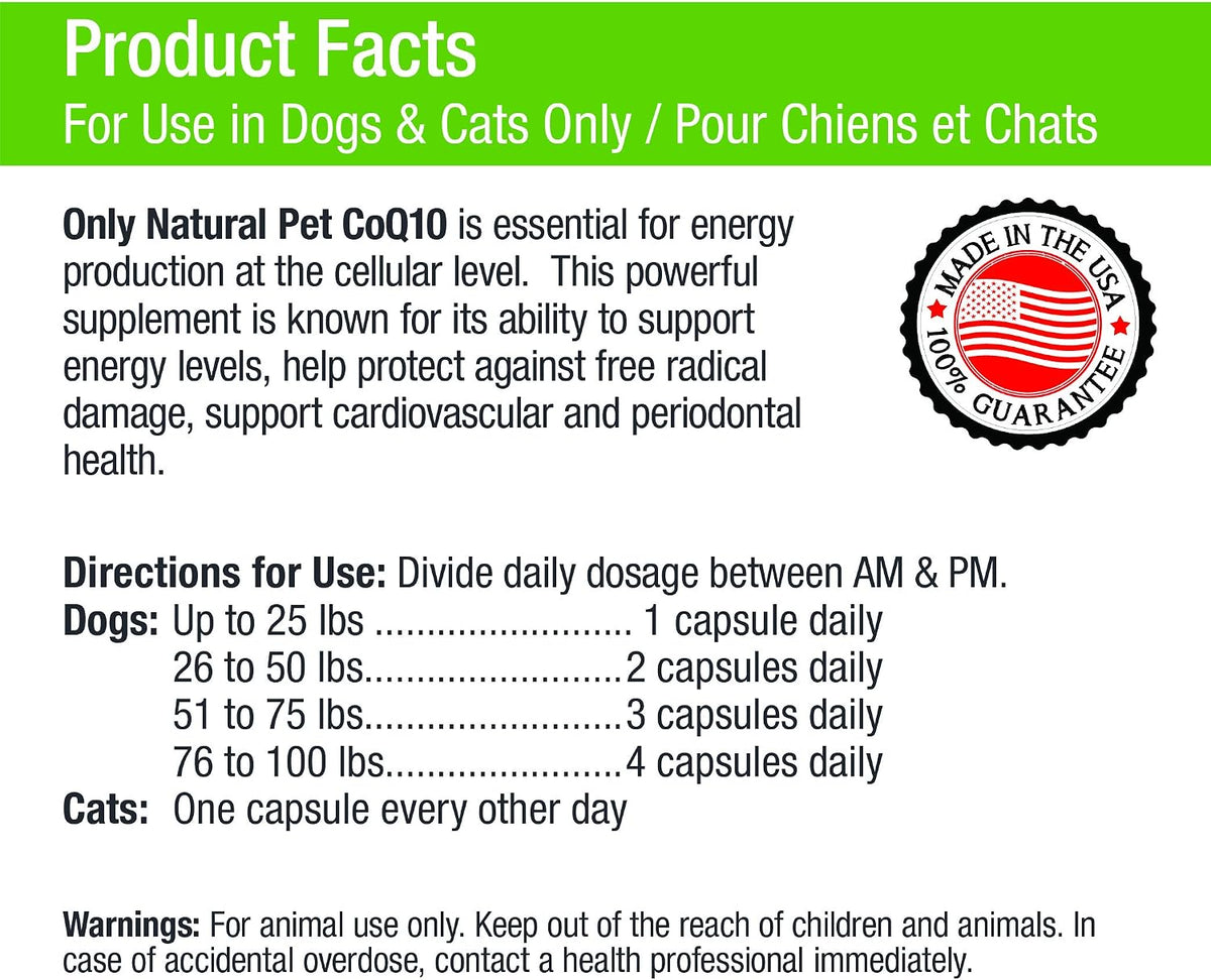 Only Natural Pet CoQ10 Capsules for Dogs & Cats – Coenzyme Q10 Ubiquinone Supplement – 90 Count - görsel 6