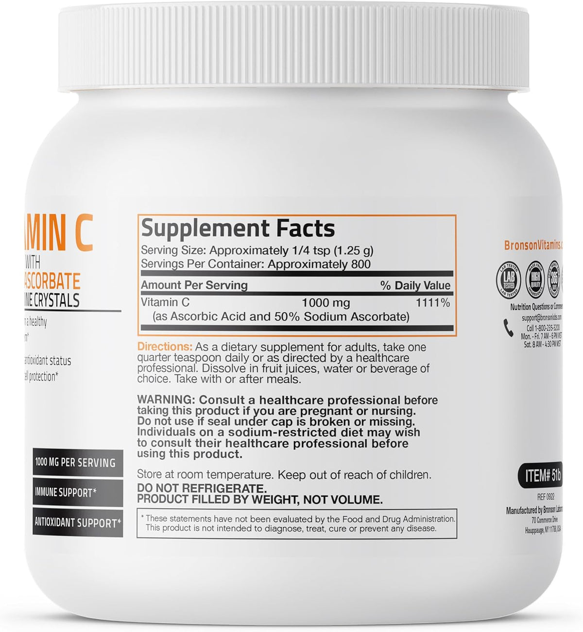 Bronson Buffered Vitamin C Powder – Ascorbic Acid with Sodium Ascorbate, 1 kg - görsel 2