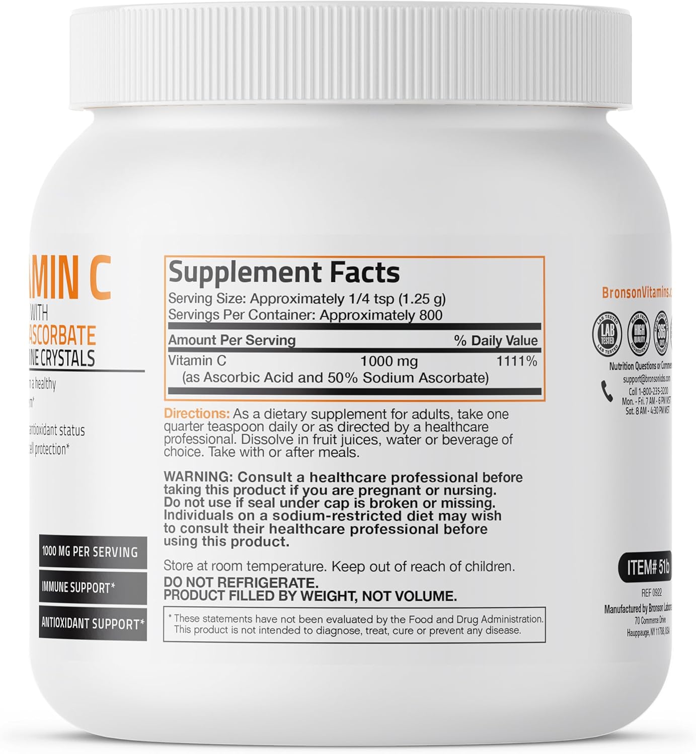 Bronson Buffered Vitamin C Powder – Ascorbic Acid with Sodium Ascorbate, 1 kg - görsel 2