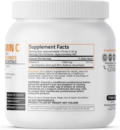 Bronson Buffered Vitamin C Powder – Ascorbic Acid with Sodium Ascorbate, 1 kg