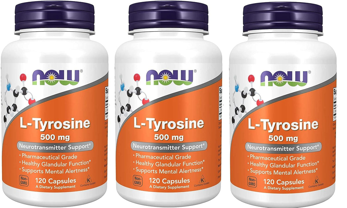 NOW Foods L-Tyrosine 500 mg, 120 Capsules (Pack of 3) - görsel 1