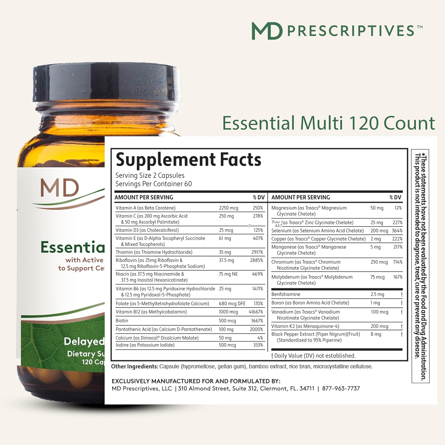 MD Prescriptives Essential Multi (Delayed Release) - Multivitamin Mineral Complex - 120 Capsules - görsel 2