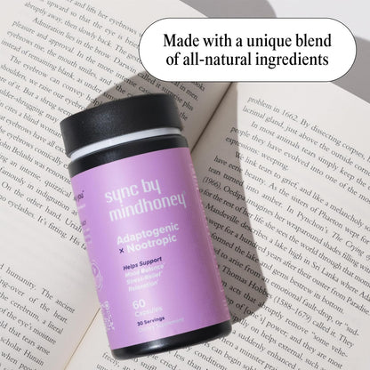 MINDHONEY | SYNC 60 Capsules, Premium All-in-One Adaptogenic Supplement | Relaxation, Mood Balance, Stress | Magnesium, Ashwagandha, Nootropics, Adaptogens, Minerals & Vitamins
