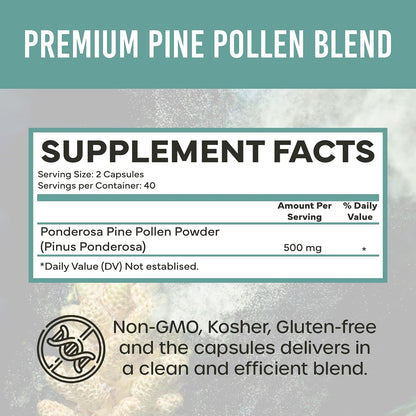 Pine Pollen Capsules 500mg (Pinus Ponderosa) – Wild Harvested California Ponderosa Pine Pollen – Olympic Grade – 30-Day Supply