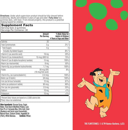 Flintstones Vitamins for Picky Children + Iron, Multivitamin Gummies, Grape Flavour, 60 Count