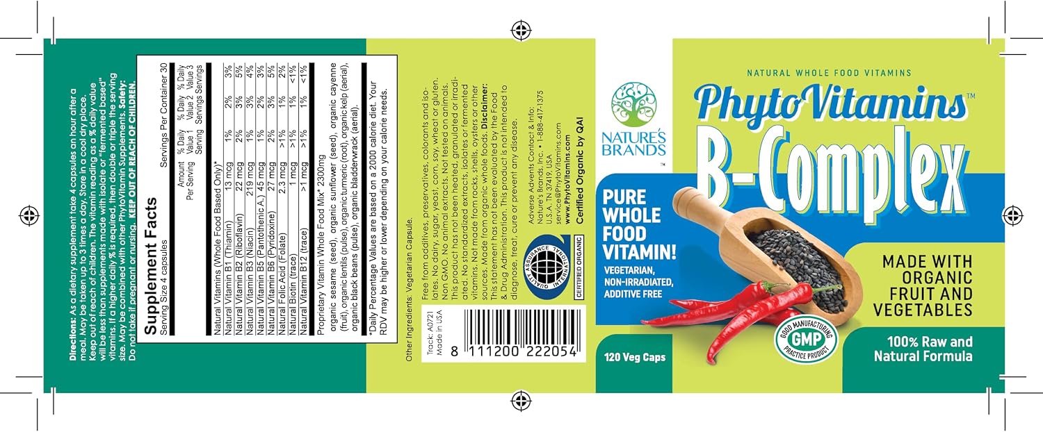 Nature's Brands Organic Whole Food Vitamin B Complex - 120 Vegetarian Capsules - görsel 7