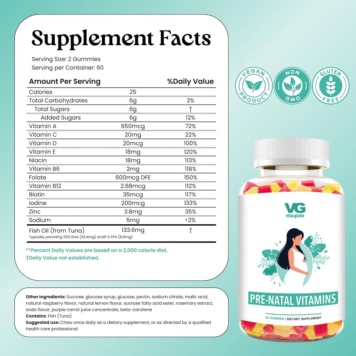 VITA Globe Prenatal Fish Oil Gummy Vitamins – 60 Count - görsel 2