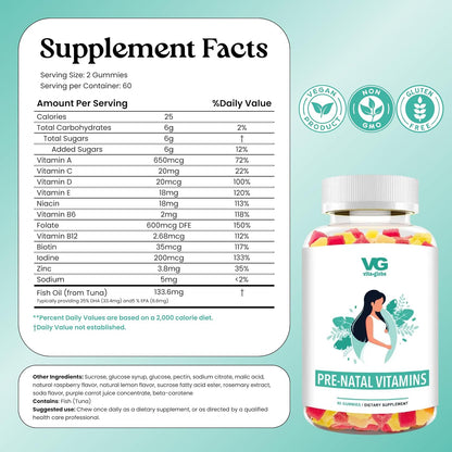 VITA Globe Prenatal Fish Oil Gummy Vitamins – 60 Count