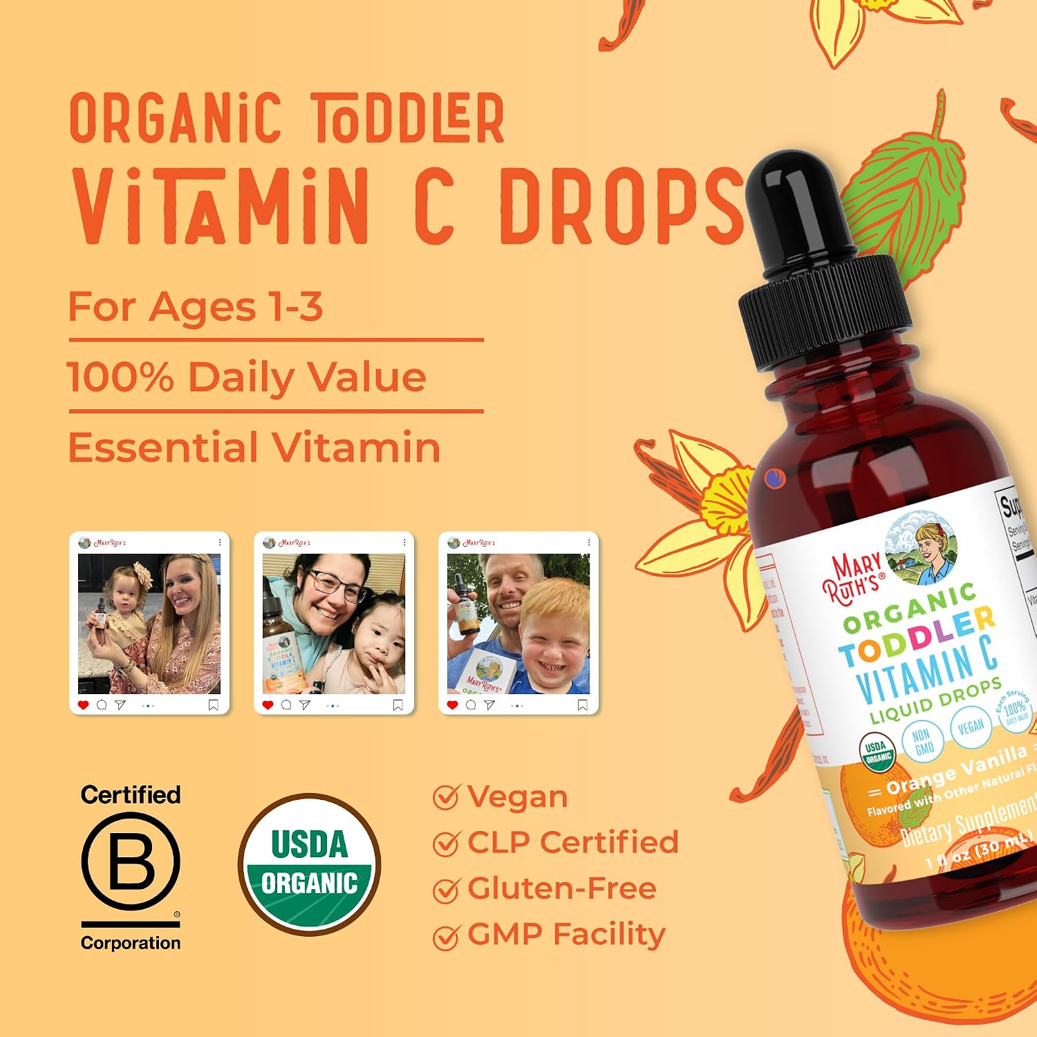 MaryRuth's Organic Toddler Vitamin C Drops - Sugar-Free, Immune Support, 15 mg, 30 Servings - görsel 8