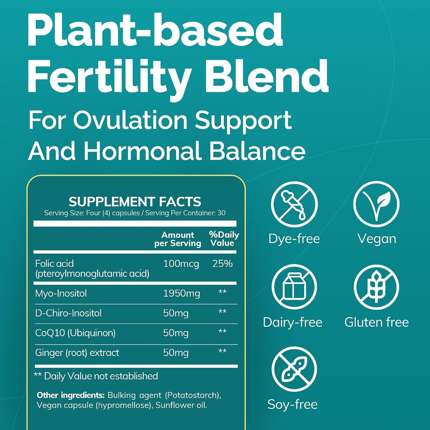 Conceive Plus Ovulation Support - Myo-Inositol & D-Chiro Inositol for Women's Fertility - PCOS Supplements for Reproductive Health - 30 Day Supply - görsel 8