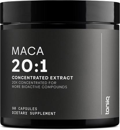 Toniiq Maca Root Ultra High Potency 20:1 Extract - Black, Red and Yellow Maca Complex - 90 Capsules