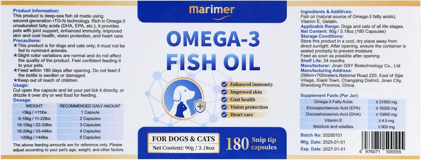 MARIMER Omega-3 Fish Oil for Dogs & Cats, Snip Tips Soft gel capsules, 180 Count - görsel 7