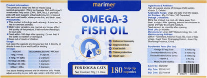 MARIMER Omega-3 Fish Oil for Dogs & Cats, Snip Tips Soft gel capsules, 180 Count
