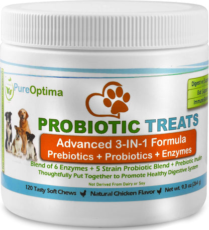 PureOptima Probiotic Chews for Dogs - Digestive Enzymes and Prebiotics - 120 Count