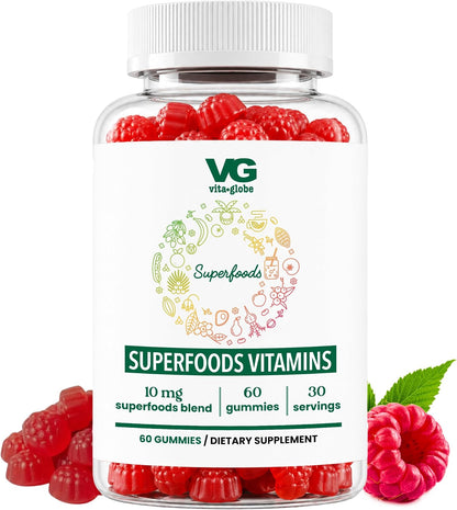 VITA GLOBE Superfood Gummy Vitamins – Immune Health & Antioxidant Support – Daily Wellness Gummies for Adults & Kids – Vegan, Non-GMO, Gluten-free – 60 Count