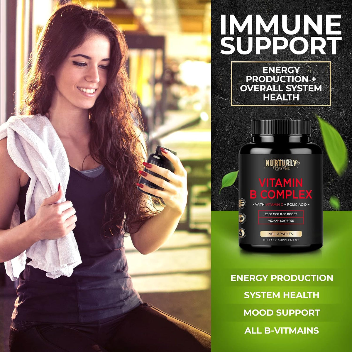 Vitamin B Complex with Vitamin C – Essential B Vitamins for Energy Release, Immune Function & Psychological Wellbeing (90 Capsules) - görsel 7
