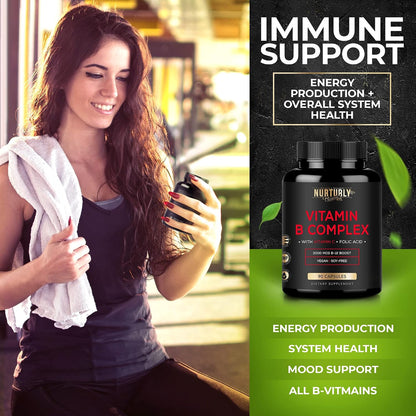 Vitamin B Complex with Vitamin C – Essential B Vitamins for Energy Release, Immune Function & Psychological Wellbeing (90 Capsules)