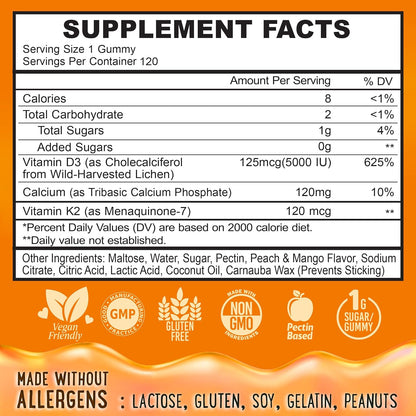 OH MY CHEWY Vitamin D3 K2 & Calcium Gummies | 5000 IU D3, 120 mcg K2 (MK-7)