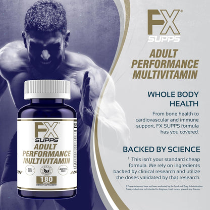 FXSUPPS Performance Multivitamin with Amino Acids, Beta-Alanine and L-Carnitine, Enhanced Performance and Recovery, 180 Tablets – Made in USA