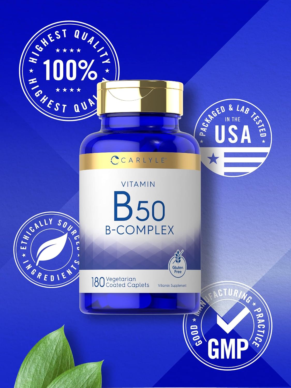 Carlyle Vitamin B50 Complex | 180 Caplets | Vegetarian, Non-GM, Gluten-free - görsel 5