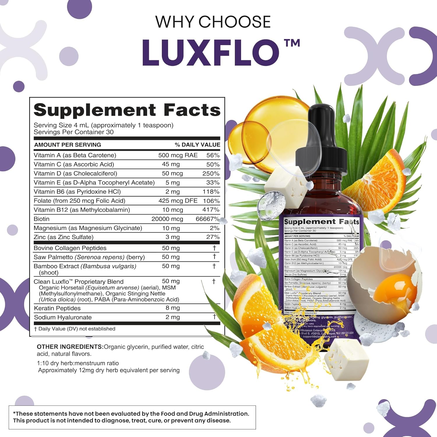 LuxFlo Liquid Hair, Skin & Nails Drops – Biotin, Collagen & Hyaluronic Acid - görsel 4