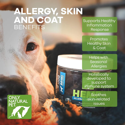 Only Natural Pet Allergy, Skin & Coat Hemp Soft Chews - Allergy Immune Bites for Dogs, Omega-3 Supplement, Calming Treats for Itchy Skin Relief, Hot Spot - (60 Chews)